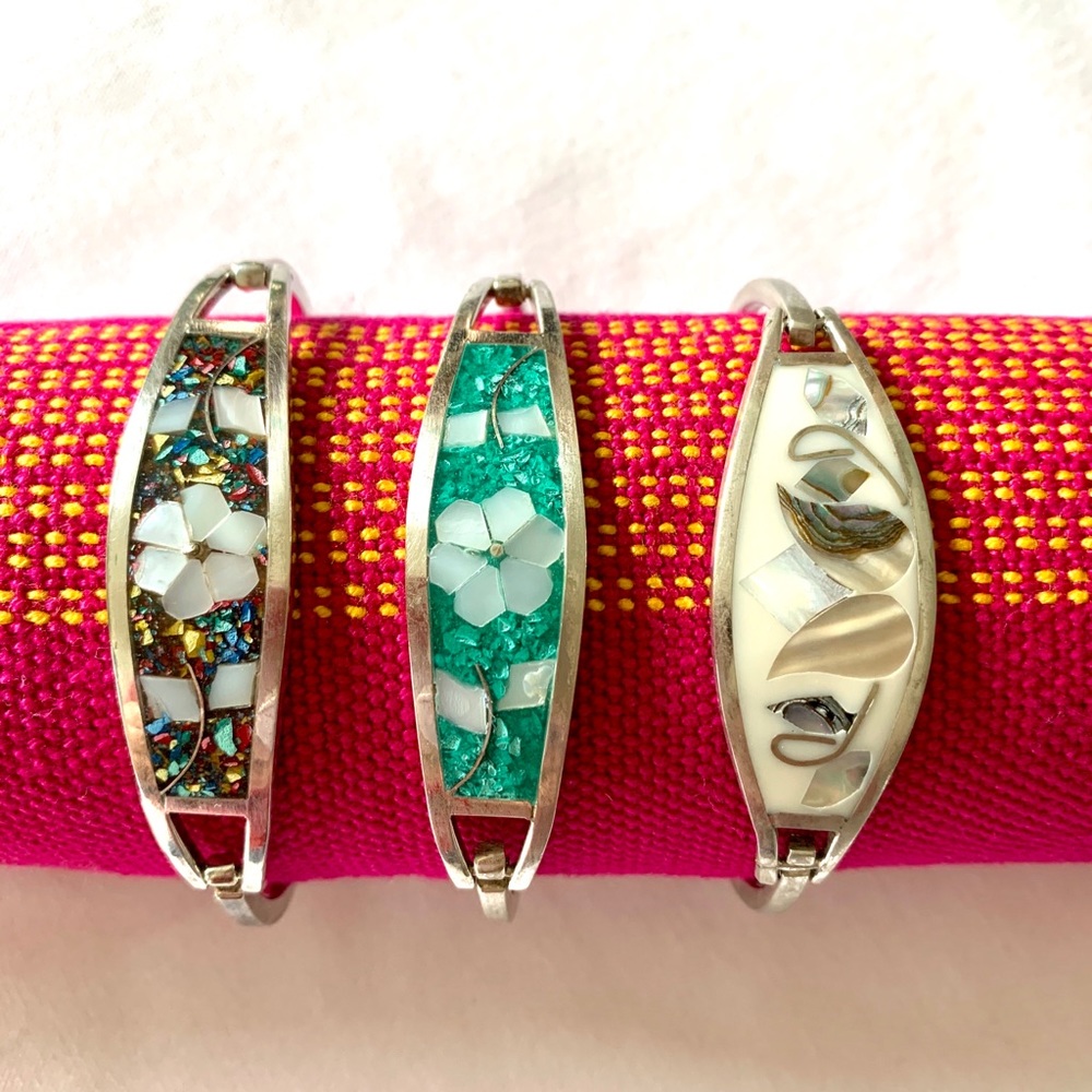 Vintage Mexican Alpaca Silver Bracelets - set of 3